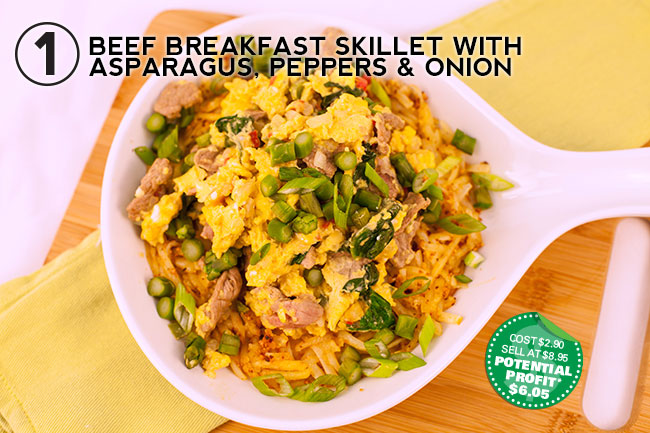 BeefBreakfastSkilletwAsparagusPeppersOnionTXT